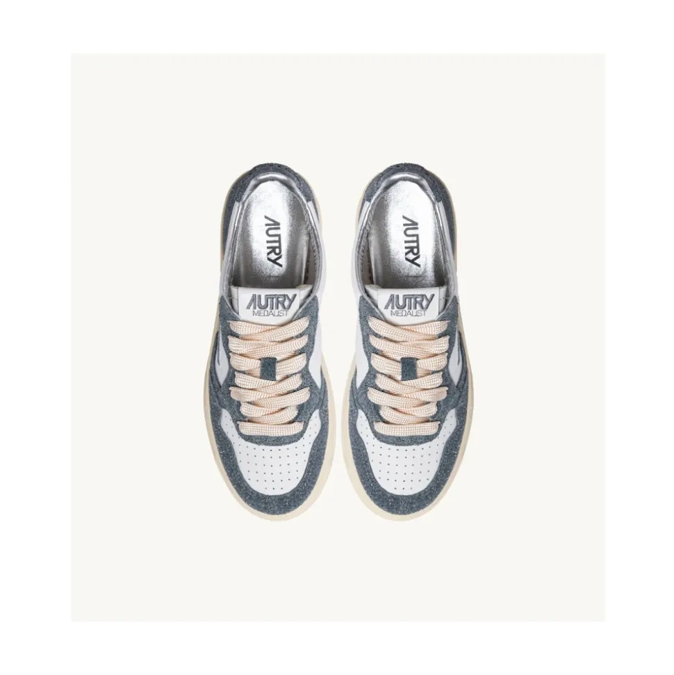 Vintage-inspirierte Low-Top Sneakers Weiß/Grau