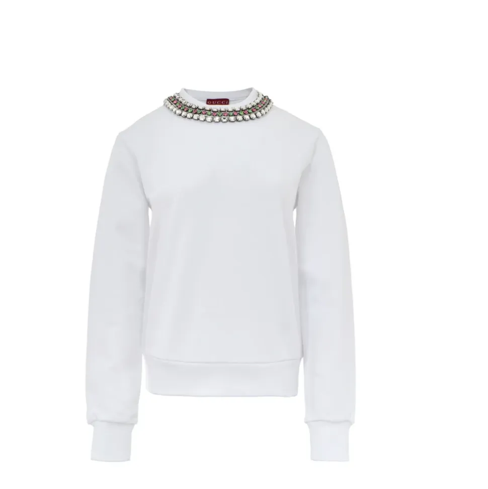 Weißer Juwelenausschnitt Pullover