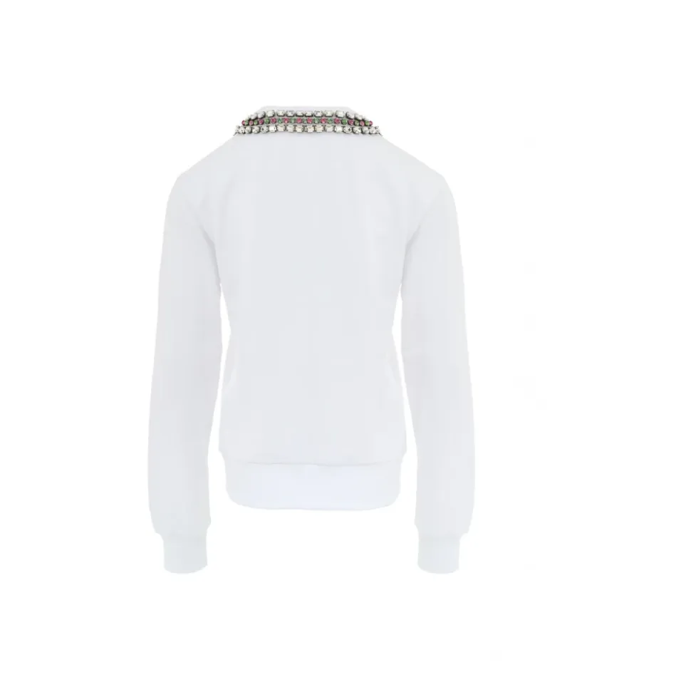 Weißer Juwelenausschnitt Pullover