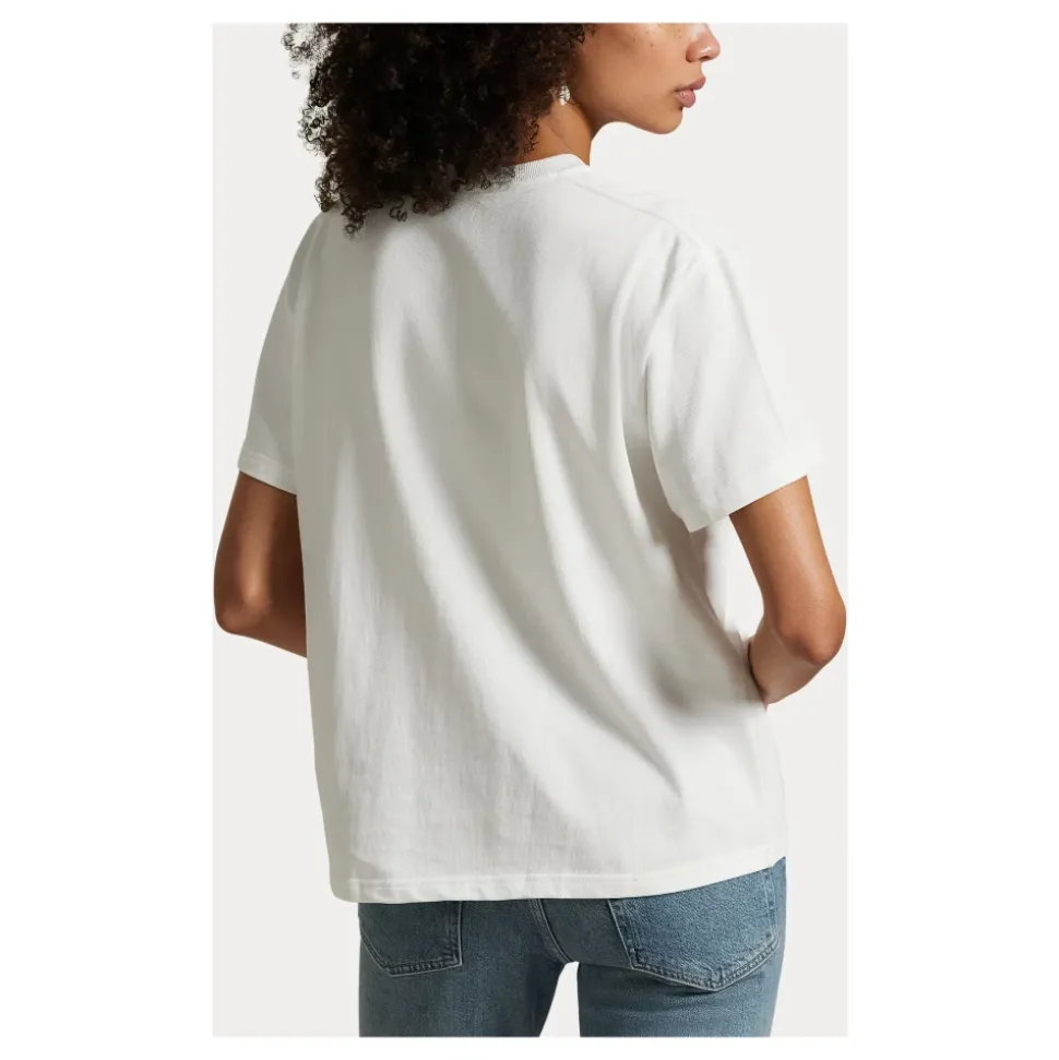 Weißes T-Shirt mit gesticktem Pony