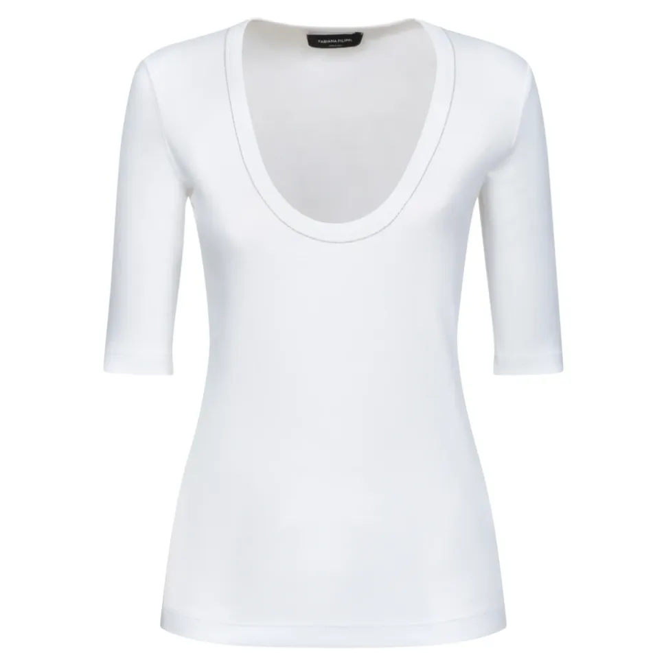 Weißes T-Shirt mit V-Ausschnitt