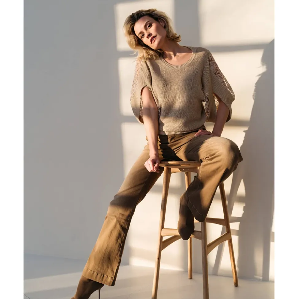 Weite Bein V-Front Jeans