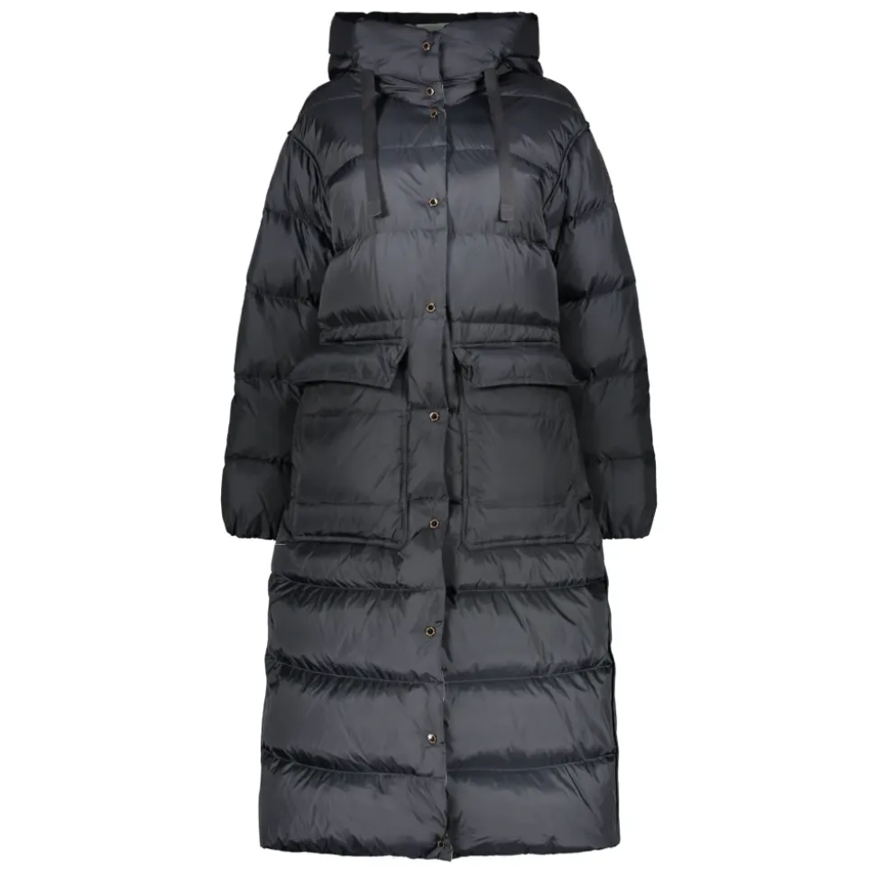 Wendbare lange Daunenjacke mit Kapuze