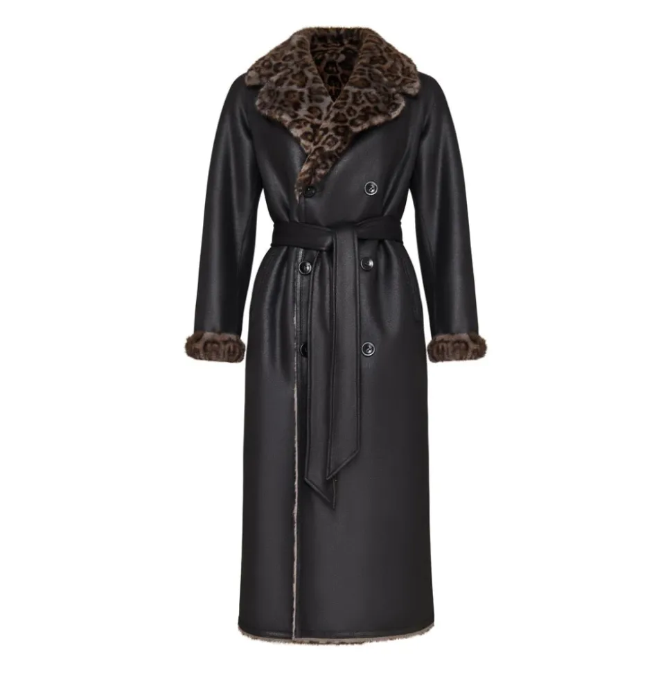 Wendbarer Fake Shearling Mantel mit Animal Print