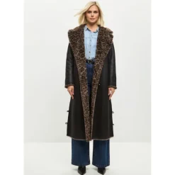 Wendbarer Fake Shearling Mantel mit Animal Print