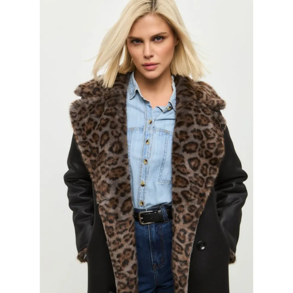 Wendbarer Fake Shearling Mantel mit Animal Print
