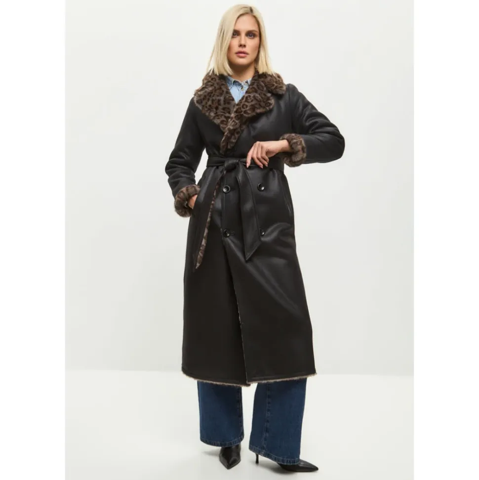 Wendbarer Fake Shearling Mantel mit Animal Print
