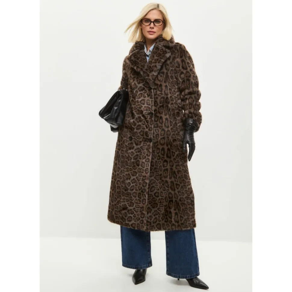 Wendbarer Fake Shearling Mantel mit Animal Print