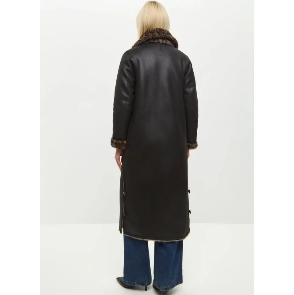 Wendbarer Fake Shearling Mantel mit Animal Print