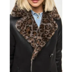 Wendbarer Fake Shearling Mantel mit Animal Print