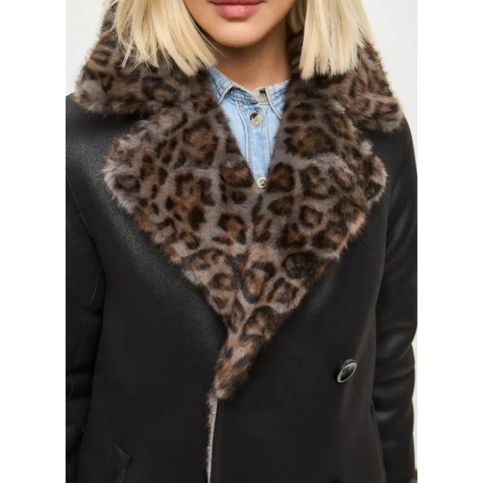Wendbarer Fake Shearling Mantel mit Animal Print
