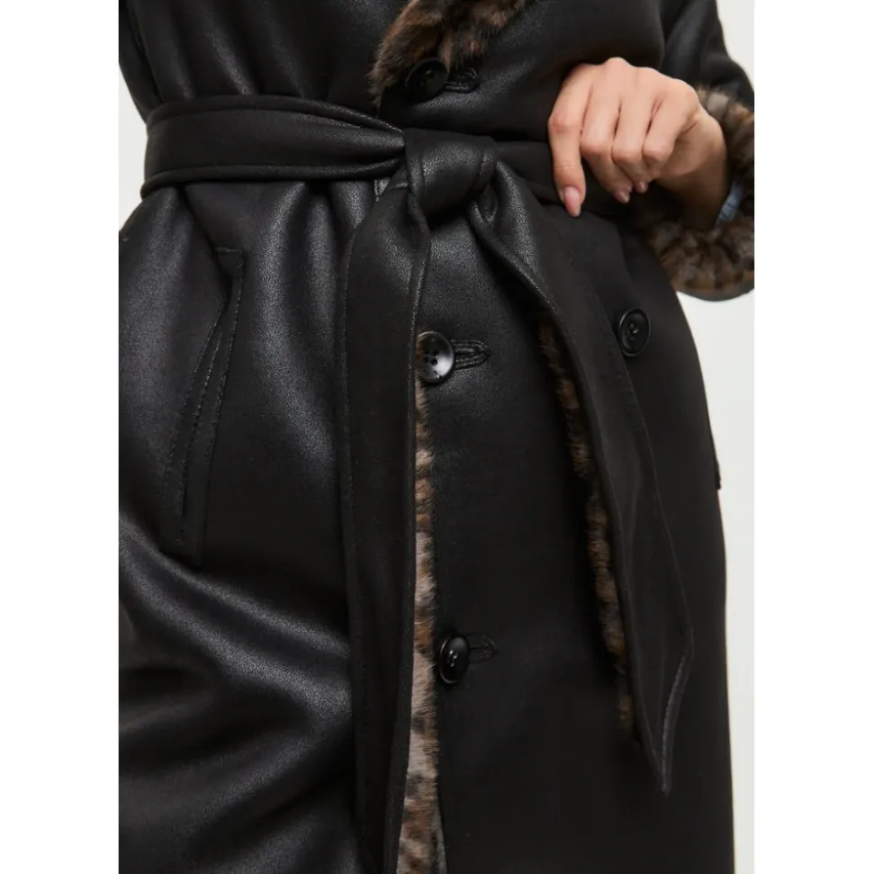 Wendbarer Fake Shearling Mantel mit Animal Print
