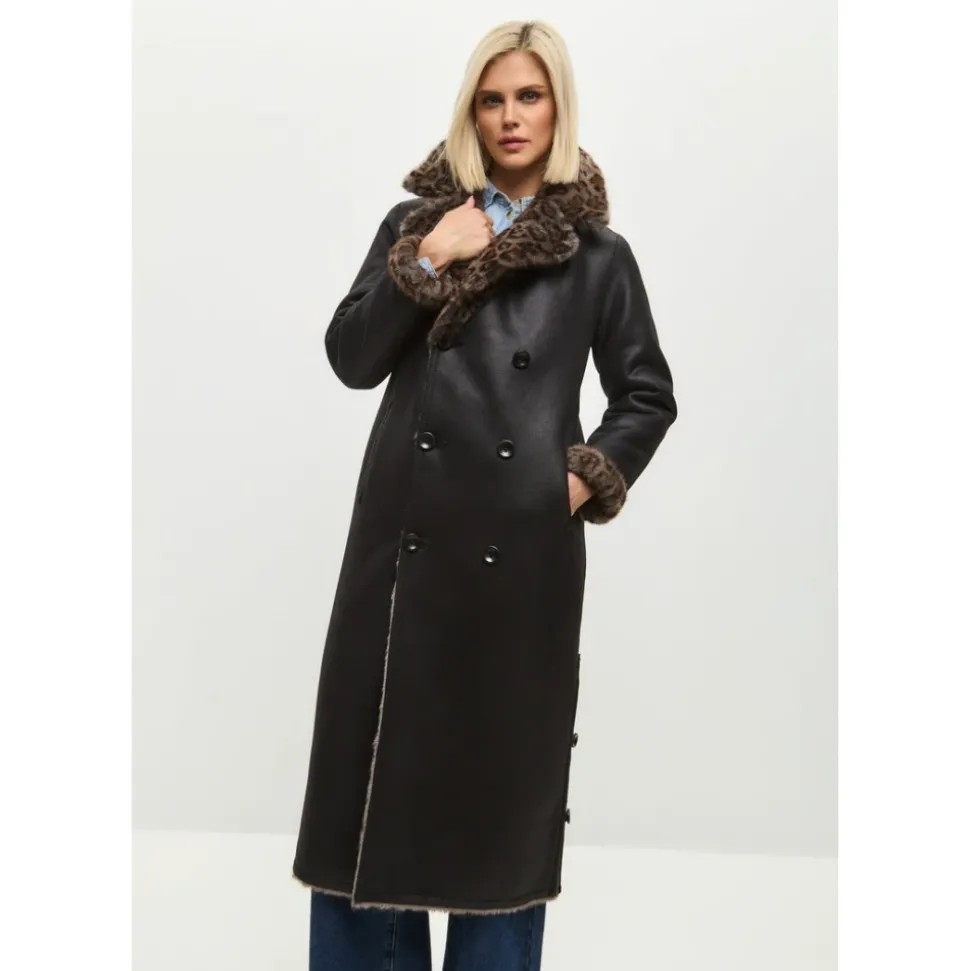 Wendbarer Fake Shearling Mantel mit Animal Print