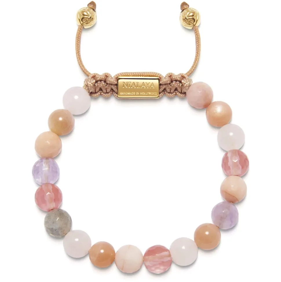 Women's Beaded Bracelet with Cherry Quartz, Rose Quartz, Amethyst Lavender, and Pink Aventurine